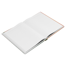 Load image into Gallery viewer, Gods_foot_print_hardcover_notebook_Open_Pages_Angle_Mockup.png