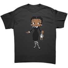Load image into Gallery viewer, Halloween_Shirt_Betty_Boop_Tshirt_Wedn_Black_Front_Mockup.png