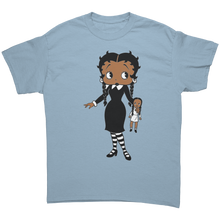 Load image into Gallery viewer, Halloween_Shirt_Betty_Boop_Tshirt_Wedn_Light_Blue_Front_Mockup.png