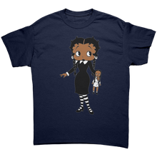 Load image into Gallery viewer, Halloween_Shirt_Betty_Boop_Tshirt_Wedn_Navy_Front_Mockup.png