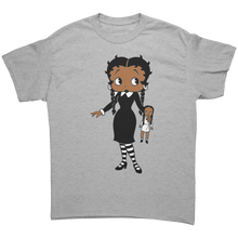 Load image into Gallery viewer, Halloween_Shirt_Betty_Boop_Tshirt_Wedn_Sport_Grey_Front_Mockup.png