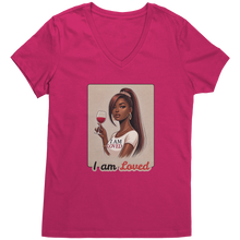 Load image into Gallery viewer, I_Am_Loved_Vneck_I_Am_Loved_Shirt_Wome_Dark_Fuchsia_Mockup.png