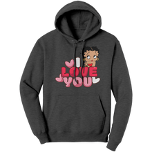 Load image into Gallery viewer, I_Love_You_Betty_Boop_Hoodie_I_Love_You_Dark_Heather_Front_Mockup.png