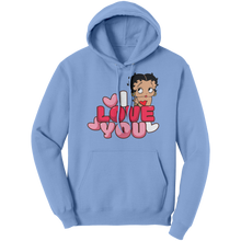 Load image into Gallery viewer, I_Love_You_Betty_Boop_Hoodie_I_Love_You_Light_Blue_Front_Mockup.png
