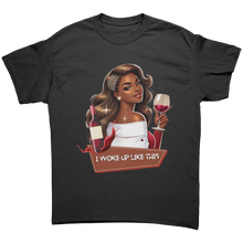 Load image into Gallery viewer, I_Woke_Up_Like_This_Shirt_Womens_Graphi_Black_Front_Mockup.png
