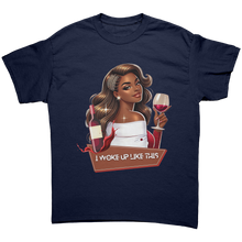 Load image into Gallery viewer, I_Woke_Up_Like_This_Shirt_Womens_Graphi_Navy_Front_Mockup.png