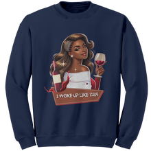 Load image into Gallery viewer, I_Woke_Up_Like_This_Sweatshirt_Womens_G_Navy_Mockup.png