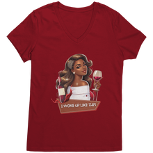 Load image into Gallery viewer, I_Woke_Up_Like_This_Vneck_Shirt_Woke_Up_Classic_Red_Mockup.png