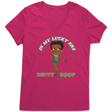 Load image into Gallery viewer, In_My_Lucky_Era_Vneck_Betty_Boop_Shirt_Dark_Fuchsia_Mockup.png