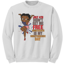 Load image into Gallery viewer, Juneteenth_Freedom_Sweatshirt_Black_Gir_White_Mockup.png