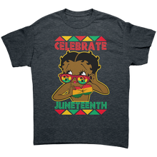Load image into Gallery viewer, Juneteenth_Shirt_Betty_Boop_Shirt_Cele_Dark_Heather_Mockup.png