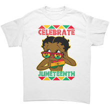 Load image into Gallery viewer, Juneteenth_Shirt_Betty_Boop_Shirt_Cele_White_Front_Mockup.png