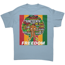 Load image into Gallery viewer, Juneteenth_Shirt_Freedom_Shirt_Betty_B_Light_Blue_Front_Mockup.png