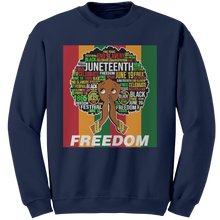 Load image into Gallery viewer, Juneteenth_Sweatshirt_Freedom_Sweatshir_Navy_Mockup.png