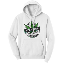 Load image into Gallery viewer, Lit_Since_Day_One_Hoodie_Marijuana_Hood_White_Front_Mockup.png