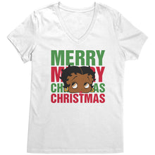 Load image into Gallery viewer, Merry Christmas Vneck Shirt Betty Boop Shirt Betty Boop Christmas Tshirt Christmas Gifts for Her Black Betty Boop Womens V-Neck Graphic Tee