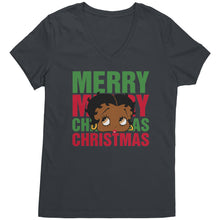 Load image into Gallery viewer, Merry Christmas Vneck Shirt Betty Boop Shirt Betty Boop Christmas Tshirt Christmas Gifts for Her Black Betty Boop Womens V-Neck Graphic Tee