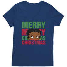 Load image into Gallery viewer, Merry Christmas Vneck Shirt Betty Boop Shirt Betty Boop Christmas Tshirt Christmas Gifts for Her Black Betty Boop Womens V-Neck Graphic Tee