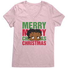 Load image into Gallery viewer, Merry Christmas Vneck Shirt Betty Boop Shirt Betty Boop Christmas Tshirt Christmas Gifts for Her Black Betty Boop Womens V-Neck Graphic Tee