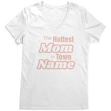 Load image into Gallery viewer, Personalized Mom Vneck, The Hottest Mom In Town Shirt, Custom Mom Shirt With Names Personalized Gift Christmas Gifts For Mom Christmas Shirt