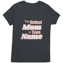 Load image into Gallery viewer, Personalized Mom Vneck, The Hottest Mom In Town Shirt, Custom Mom Shirt With Names Personalized Gift Christmas Gifts For Mom Christmas Shirt