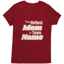 Load image into Gallery viewer, Personalized Mom Vneck, The Hottest Mom In Town Shirt, Custom Mom Shirt With Names Personalized Gift Christmas Gifts For Mom Christmas Shirt