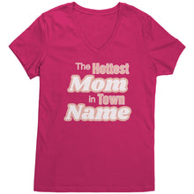 Load image into Gallery viewer, Personalized Mom Vneck, The Hottest Mom In Town Shirt, Custom Mom Shirt With Names Personalized Gift Christmas Gifts For Mom Christmas Shirt