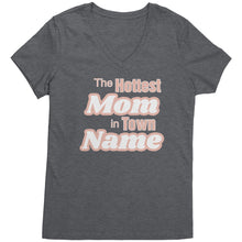 Load image into Gallery viewer, Personalized Mom Vneck, The Hottest Mom In Town Shirt, Custom Mom Shirt With Names Personalized Gift Christmas Gifts For Mom Christmas Shirt