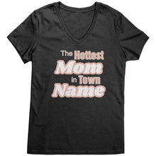 Load image into Gallery viewer, Personalized Mom Vneck, The Hottest Mom In Town Shirt, Custom Mom Shirt With Names Personalized Gift Christmas Gifts For Mom Christmas Shirt