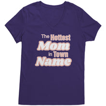 Load image into Gallery viewer, Personalized Mom Vneck, The Hottest Mom In Town Shirt, Custom Mom Shirt With Names Personalized Gift Christmas Gifts For Mom Christmas Shirt