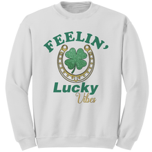Load image into Gallery viewer, St_Patricks_Day_Sweatshirt_Feeling_Luck_White_Mockup.png