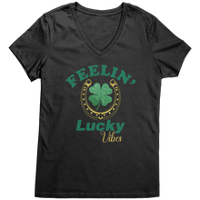 Load image into Gallery viewer, St_Patricks_Day_Vneck_Clover_Leaf_Shirt_Jet_Black_Mockup.png