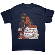 Load image into Gallery viewer, Woman_In_Need_Of_Something_Shirt_WINOS__Navy_Front_Mockup.png