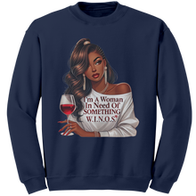 Load image into Gallery viewer, Woman_In_Need_Of_Something_Sweatshirt_V_Navy_Mockup.png