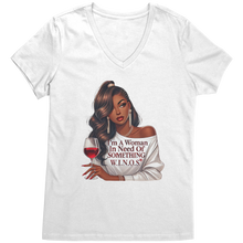 Load image into Gallery viewer, Woman_In_Need_Of_Something_Vneck_WINOS__Bright_White_Mockup.png