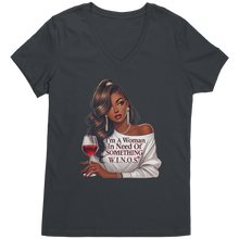 Load image into Gallery viewer, Woman_In_Need_Of_Something_Vneck_WINOS__Charcoal_Mockup.png