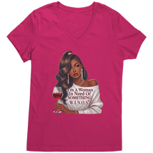 Load image into Gallery viewer, Woman_In_Need_Of_Something_Vneck_WINOS__Dark_Fuchsia_Mockup.png