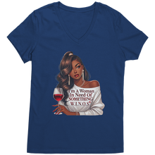 Load image into Gallery viewer, Woman_In_Need_Of_Something_Vneck_WINOS__Deep_Royal_Mockup.png