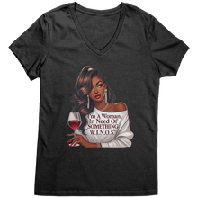 Load image into Gallery viewer, Woman_In_Need_Of_Something_Vneck_WINOS__Jet_Black_Mockup.png