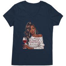 Load image into Gallery viewer, Woman_In_Need_Of_Something_Vneck_WINOS__New_Navy_Mockup.png