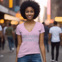 Load image into Gallery viewer, Bling Is My Power Vneck, Rhinestone Vneck, Rhinestones Tshirt, Bling Shirt, Womens Clothing, Inspirational Shirt, Bling Tshirts Gift For Her