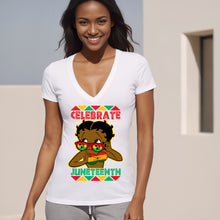 Load image into Gallery viewer, Juneteenth Shirt, Betty Boop V-Neck T-Shirt, Celebrate Juneteenth Graphic Shirt Gift, Black Queen Women Empowerment Clothing, Freedom Shirt