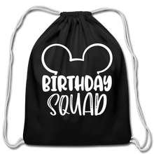Load image into Gallery viewer, Disney's Birthday Squad Cotton Drawstring Bag - black