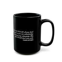 Load image into Gallery viewer, God's Blueprint for Wealth Mug | Black Ceramic Scripture Proverb Bible Verse Coffee Mug, Christian Religious Print Coffee Cup Christmas Gift
