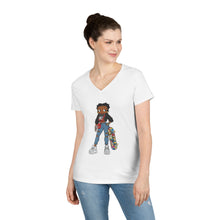 Load image into Gallery viewer, Betty Boop V-Neck T-Shirt, Street Style Womens Shirt, Christmas Gift For Her, Streetwear Clothing, Betty Boop Design Christmas Shirt,

