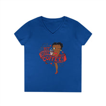 Load image into Gallery viewer, But First Coffee Shirt, Betty Boop Shirt, Coffee Lover Shirt, Betty Boop Design Womens Vneck, Cute Christmas Shirt Gift For Holiday Season
