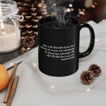 Load image into Gallery viewer, God's Blueprint for Wealth Mug | Black Ceramic Scripture Proverb Bible Verse Coffee Mug, Christian Religious Print Coffee Cup Christmas Gift
