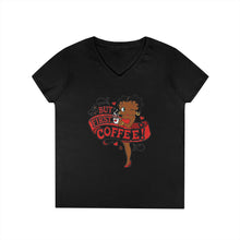 Load image into Gallery viewer, But First Coffee Shirt, Betty Boop Shirt, Coffee Lover Shirt, Betty Boop Design Womens Vneck, Cute Christmas Shirt Gift For Holiday Season
