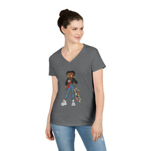 Load image into Gallery viewer, Betty Boop V-Neck T-Shirt, Street Style Womens Shirt, Christmas Gift For Her, Streetwear Clothing, Betty Boop Design Christmas Shirt,
