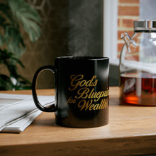 Load image into Gallery viewer, God's Blueprint for Wealth Mug | Black Ceramic Scripture Proverb Bible Verse Coffee Mug, Christian Religious Print Coffee Cup Christmas Gift
